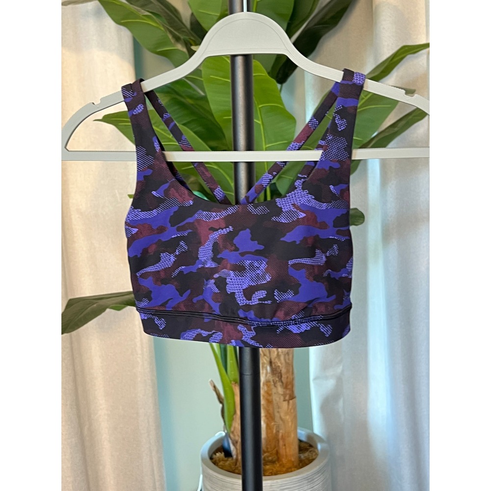 Lululemon Free To Be Wild Sports Bra Size 4 Incognito Camo Multi Purple Strappy